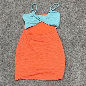 Orange and Blue Sleeveless Dress